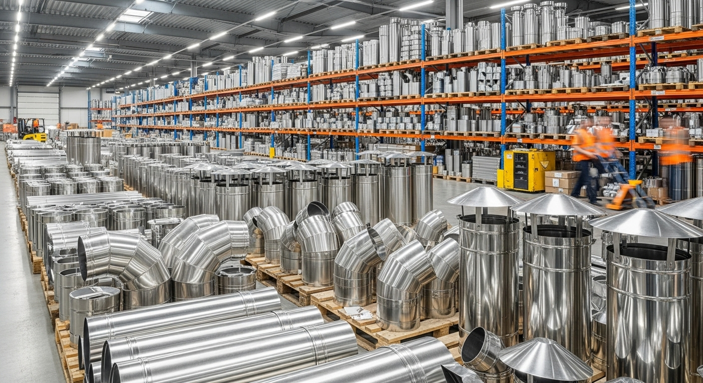 Асортимент димохідних труб різних діаметрів на складі